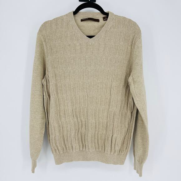 Perry Ellis Women's Khaki/Tan/Beige Cable Knit V- Neck Sweater - Size M - GUC - Picture 11 of 13